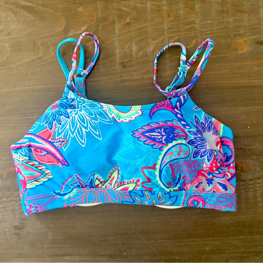 Blue and Pink Underwire Bikini top with Adjustable Straps